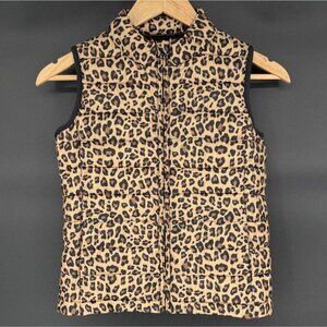 Gap Kids Girls Leopard Print Lightweight Puffer Vest M Brown Primaloft Outerwear